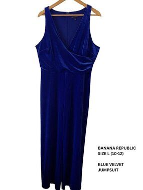 Banana Republic Blue Velvet Jumpsuit – Size Large